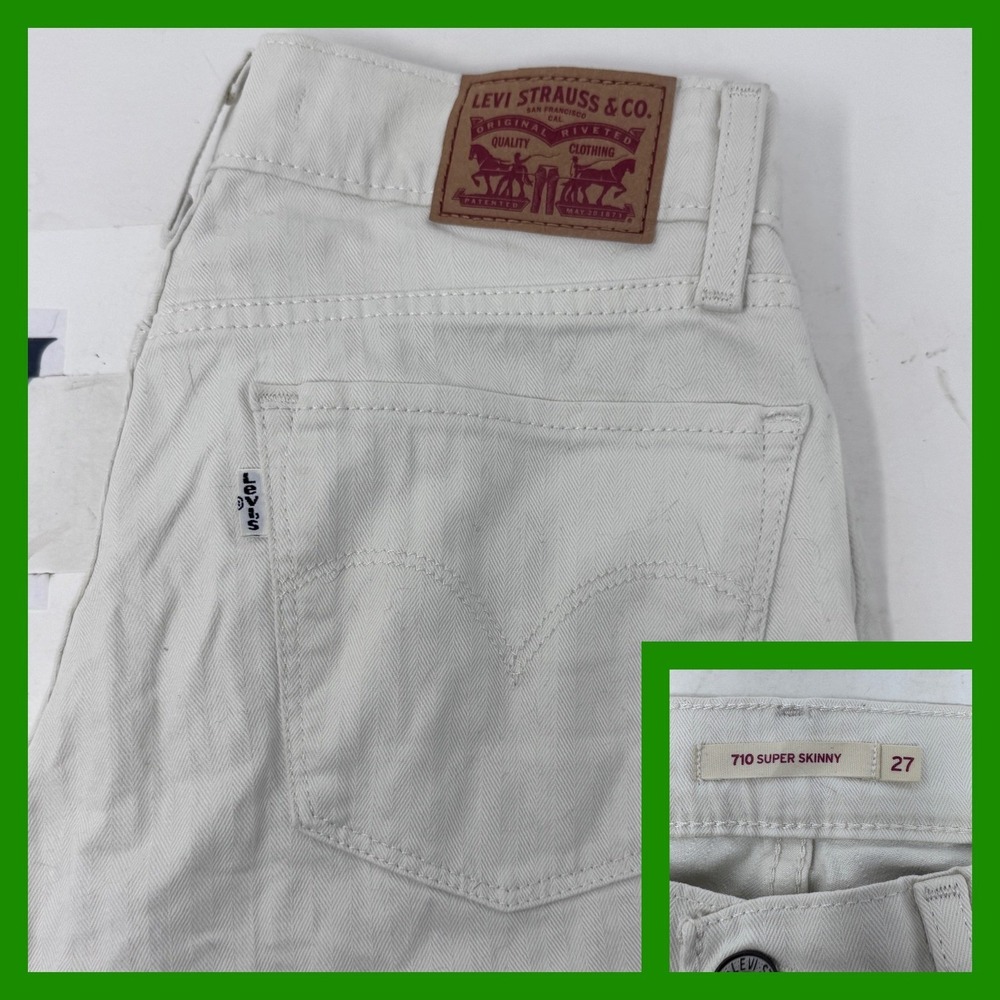 Levi's 710 Super Skinny Jeans Women 27 Off-White Herringbone‎ Mid Rise Denim